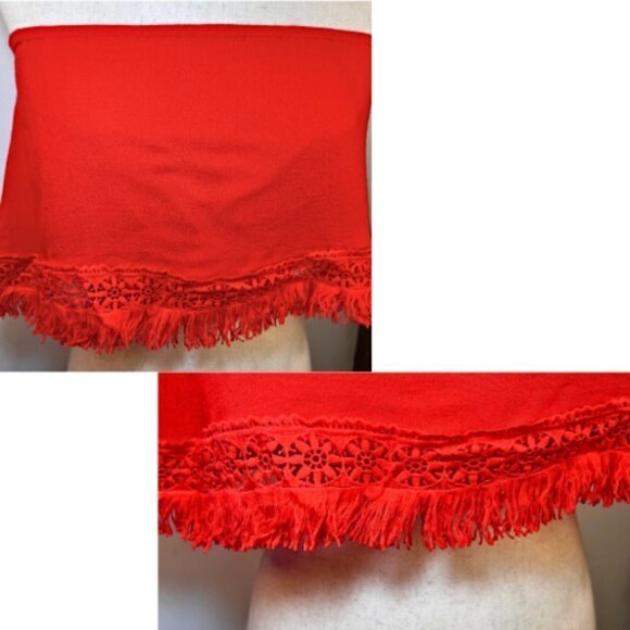 LULUS Californian Red Fringe Strapless Crop Top with Crochet Hem Size L - Picture 3 of 11